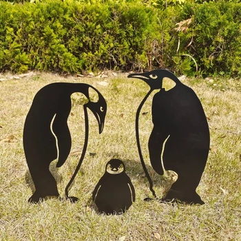 Креативный Милый 3D-пингвин, декоративные колья, украшение двора и сада, черные металлические знаки с животными, Силуэты, украшения газона 36x15 см