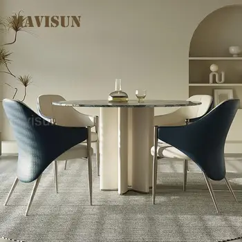 Круглый стол для столовой с устойчивым цветочным узором, каркас стола из доски высокой плотности, мраморная гладкая столешница, дизайн кухонного стола