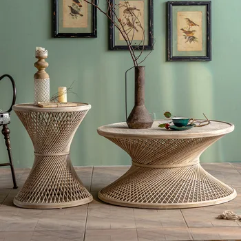 Круглый Чайный столик из бамбукового ротанга в гостиной, Бесшумная Мебель из ротанга в семье, Японский Чайный столик, Роскошный Журнальный столик