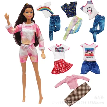 Кукольная Одежда 1 комплект, Новая Модная Футболка/Куртка + Брюки/Штанишки, Подходит Для 11,8-дюймовой Куклы Барби, Повседневная Одежда, Подарок Для Девочки