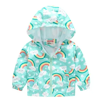 Куртка для маленьких мальчиков и девочек, водонепроницаемая ветровка, детская куртка на молнии с мультяшным принтом, Весенне-летнее Осеннее пальто, детская одежда