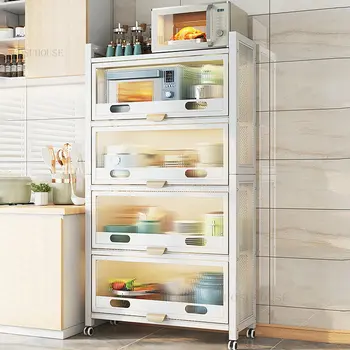 Кухонные шкафы из углеродистой стали, напольные стеллажи для дома, шкафы для посуды, многослойные шкафы для хранения микроволновой печи с акриловыми дверцами