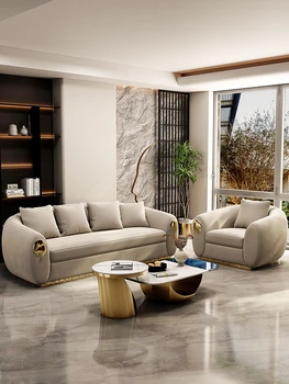 Легкий роскошный диван, толстый и удобный диван из плюшевой ткани, высококачественный кремовый диван на троих для домашнего использования