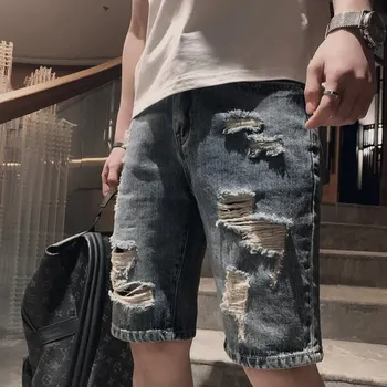 Летние Новые рваные мужские шорты, модные повседневные пятиточечные брюки с прямыми отверстиями, свободные мужские джинсовые шорты в стиле хип-хоп Beggar