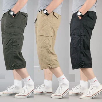 Летние повседневные хлопчатобумажные шорты, мужские укороченные брюки-капри с несколькими карманами, комбинезоны, модные бриджи, армейские шорты-карго большой длины в стиле милитари