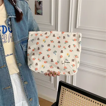 Летние Свежие Сладкие сумки Comestic, художественная косметичка из хлопка с цветочным рисунком, женская сумка для хранения косметики, сумка-клатч для губной помады