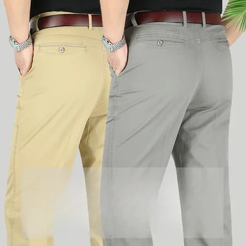 Летние Тонкие Мужские костюмные брюки Прямые, расклешенные, хлопчатобумажные, повседневные, Корейская мода 2023, Новый однотонный Темпераментный Роскошный A162