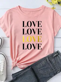 Летняя футболка с надписью Love Style Trend, милая женская повседневная одежда с мультяшным принтом, модные футболки, футболка с графическим рисунком, футболка