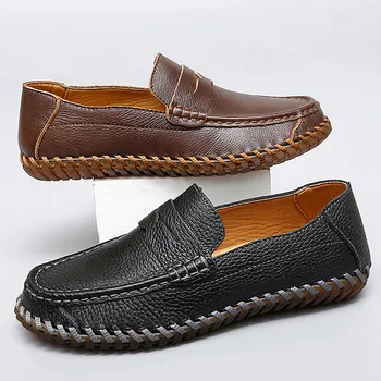 Лето 2023, Новая мужская обувь большого размера, модная комфортная легкая кожаная обувь в стиле ретро для мужчин, Zapatos De Hombre