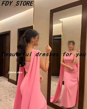 Магазин FDY, Русалка, Розовые атласные платья для выпускного вечера, короткий вырез, длина до пола, Саудовские Арабские Женские вечерние платья, праздничное платье