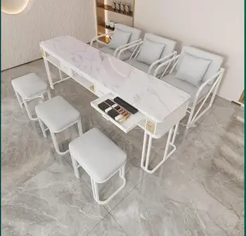 Маникюрный стол с пылесосом и набор стульев Одноместный, двухместный, тройной маникюрный стол из белого мрамора