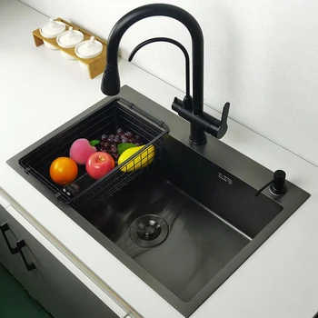 матово-черная кухонная раковина над прилавком или выносная раковина для мытья овощей темно-серая бесшовная сварка pia из нержавеющей стали