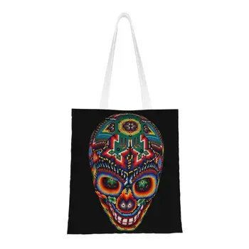 Мексиканская сумка для покупок с черепом Huichol, женская сумка для покупок, милые холщовые сумки для покупок на плечо, сумка большой емкости