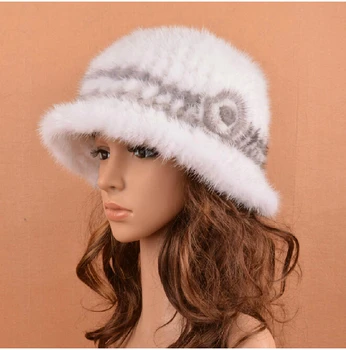 меховая шапка для женщин Элегантная шапка из натурального меха норки бело-серого цвета роскошной осенне-зимней вязки теплая H1189