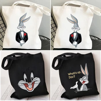 Милый мультфильм lovely Rabbit Bug Bunny Женская повседневная школьная сумка для покупок, Модная сумка через плечо в стиле Харадзюку, холщовые сумки для лица с абстрактным искусством