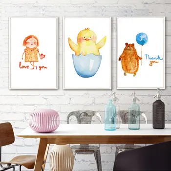 Милый мультяшный плакат на холсте в скандинавском стиле, картины с животными для декора детской комнаты, украшение детского сада, настенное искусство
