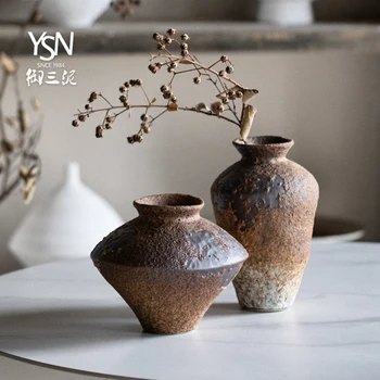 Мини-керамическая ваза Royal three mud zen в античном стиле, цветочная композиция, винтажные ностальгические украшения ручной работы в гостиничном стиле.