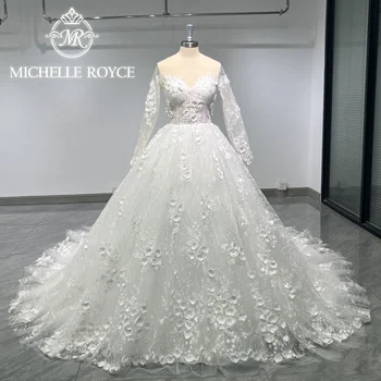 Мишель Ройс Бальное платье Свадебное Платье 2023 С длинным рукавом Милая Аппликация из 3D Цветов Изысканное Свадебное платье Vestidos De Novia