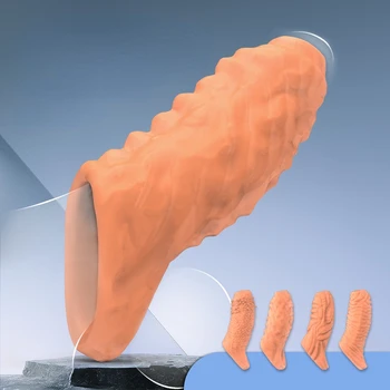 Многоразовые презервативы Рукав-удлинитель для пениса, задерживающий эякуляцию, кольцо для члена, рукав для увеличения члена, секс-игрушка для эрекции для мужчин, секс-товары