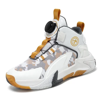 Модная детская баскетбольная обувь, новая спортивная обувь для мальчиков, дизайн кнопок, детская спортивная обувь, студенческая обувь для тренировок на открытом воздухе.