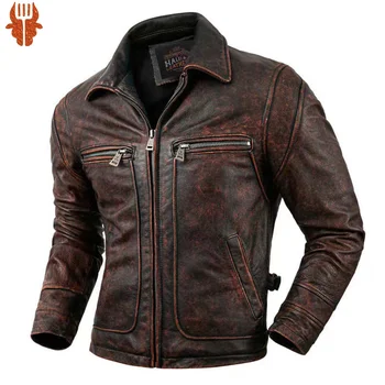 Модная мужская тонкая кожаная куртка с ласточкиным хвостом в стиле ретро с потертым лацканом, 100% натуральная кожа, красновато-коричневая куртка высокого качества