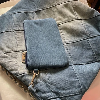 Модная новая джинсовая сумка 22 размера, роскошная большая сумка-тоут для женщин, дизайнерские цепочки, большая сумка через плечо, женская сумка через плечо, синие джинсовые кошельки