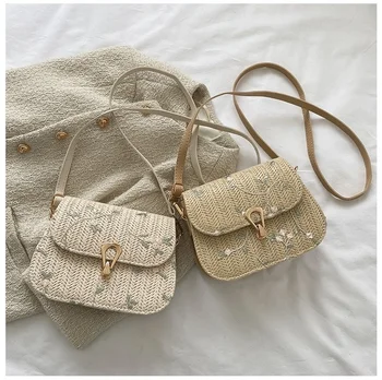 Модная сумка через плечо с кружевным цветком, соломенная летняя пляжная сумка для покупок, женская тканая брендовая дизайнерская сумка ручной работы для девочек
