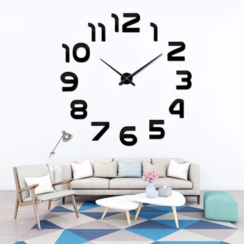 МОДНЫЕ большие 3D Бескаркасные наклейки на настенные часы, креативное украшение стен своими руками для гостиной, спальни, офиса