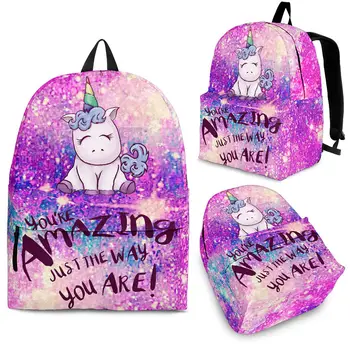 Модный рюкзак YIKELUO Starry Sky / Galaxy с мультяшным 3D единорогом, ты потрясающая Такая, какая ты есть, Студенческая сумка для учебников с принтом