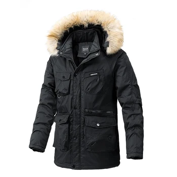 Мужская парка, утепленная теплая зимняя куртка, флисовое пальто с внутренней хлопчатобумажной подкладкой, Новая мужская ветровка с капюшоном, хлопчатобумажная верхняя одежда с несколькими карманами