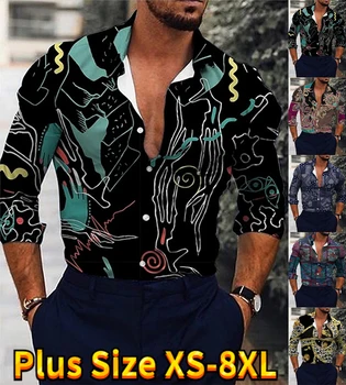 Мужская повседневная социальная рубашка с длинным рукавом, Модная приталенная рубашка с воротником на пуговицах, мужская высококачественная ослепительная уличная одежда XS-8XL
