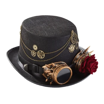 Мужская шляпа в стиле стимпанк с защитными очками, гей-цилиндр, Джазовая шляпа, готический стимпанк-цилиндр для мужчин, нескользящая шляпа, Карнавальный ночной клуб