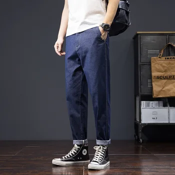 Мужские Новые летние джинсы Классического синего цвета, свободные, увеличивающие рост, Тонкие брюки в стиле Nine Points, модные повседневные уличные брюки в тон всему.