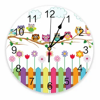 Мультяшный Ребенок, Милая Сова, Цветок, Декоративные Круглые Настенные часы, Дизайн с арабскими цифрами, Не Тикающие Спальни, Ванная комната, Большие настенные часы