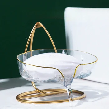 Мыльница с металлическим кронштейном Аксессуары для ванной комнаты Легкий роскошный держатель для мыла в форме листа, самоотводящийся