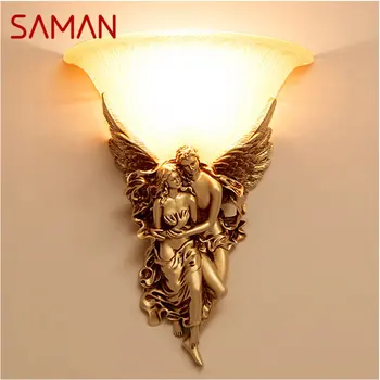 Настенные светильники SAMAN Angel LED Gold Креативный дизайн, бра из смолы, 3 цвета, светильники для дома, гостиной, спальни