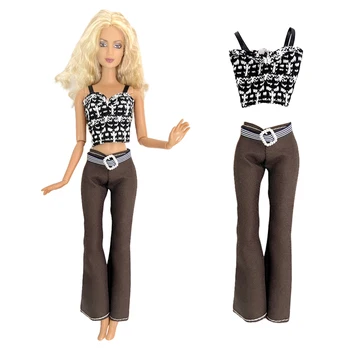 НК 1 шт модный наряд подтяжками топ футболка + длинные Trouseres современную одежду для куклы аксессуары для девочек Барби 1/6 кукла игрушки