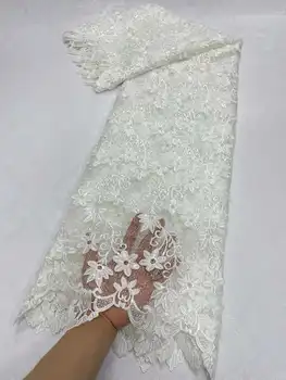 Новая Африканская водорастворимая кружевная ткань 5 ярдов 2023 Белая Французская Нигерийская гипюровая шнуровая кружевная ткань для женского платья свадебной вечеринки