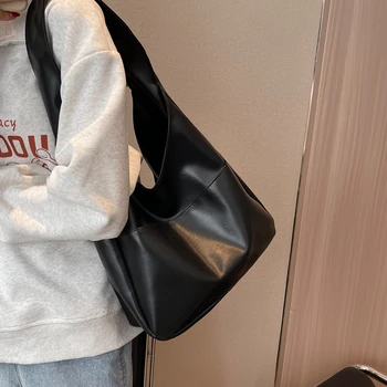 Новая модная сумка большой емкости на одно плечо, женская простая повседневная сумка-тоут из искусственной кожи для поездок на работу, школьная сумка для студентов
