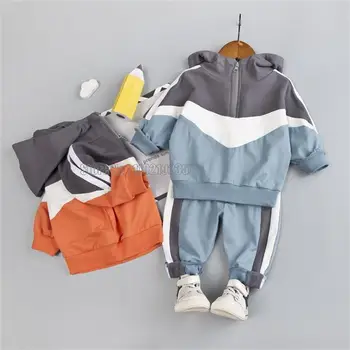 Новая осенняя детская одежда Для мальчиков и девочек Спортивные штаны с надписями 2 шт./компл.