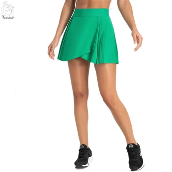 Новая плиссированная теннисная юбка 2в1, встроенные шорты, женские спортивные юбки для гольфа с высокой талией, шорты для йоги, юбки, женские повседневные юбки