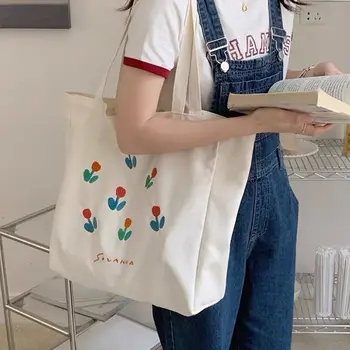 Новая симпатичная холщовая сумка-тюльпан через плечо, японская простая сумка INS для начинающих, многоразовая сумка для покупок