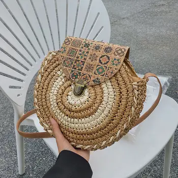 Новая сумка для отдыха в этническом стиле, сплетенная из травы, Женская пляжная мини-сумка через плечо в стиле харадзюку ручной работы, женская пляжная сумка ручной работы
