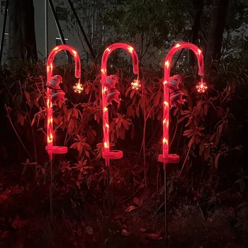 Новейшие солнечные рождественские огни фонари из конфетного тростника во дворе наружные водонепроницаемые светодиодные праздничные украшения для сада виллы фонари для газона