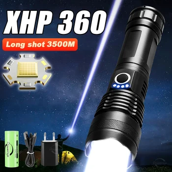 Новейший светодиодный мощный фонарик XHP360 USB Перезаряжаемый фонарик, мощный фонарь с зумом, тактический фонарь для кемпинга на открытом воздухе
