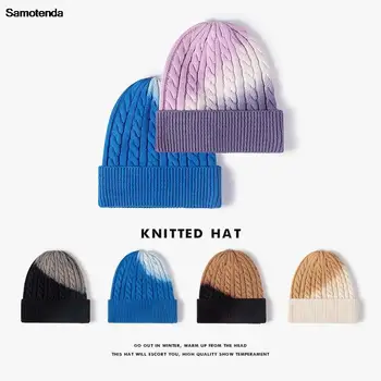 Новые модные акриловые вязаные шапки, теплые осенне-зимние мягкие однотонные шапки, защита ушей, холодная мода для повседневных стилей унисекс