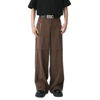 Новые мужские свободные повседневные брюки-карго в стиле хип-хоп, Стильный карман на молнии, Цвет Черный, Хаки