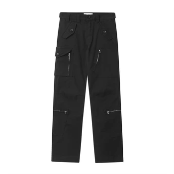 Новые поступления 2023 года, карманная молния, Черные мужские джинсы-карго в стиле хип-хоп, ретро-выстиранные Прямые Мешковатые хлопковые джинсовые брюки Pantalones
