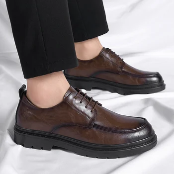 Новые поступления, обувь на платформе, обувь в британском стиле, мужская повседневная свадебная обувь, Черная официальная деловая обувь, износостойкая кожаная обувь