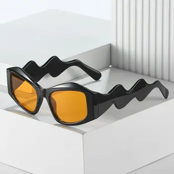 Новые солнцезащитные очки с изогнутыми ножками Кошачий глаз Женские солнцезащитные очки Y2K в стиле панк винтажных оттенков UV400